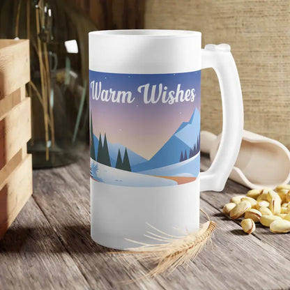 Warm Christmas Wishes Frosted Glass Beer Mug - 16oz