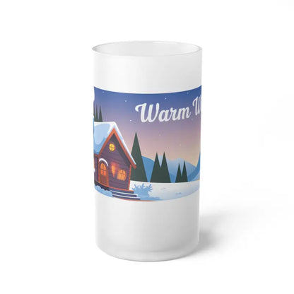 Warm Christmas Wishes Frosted Glass Beer Mug - 16oz