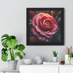 Water Drops Camellia Flower Gallery Canvas Wrap Framed Poster Dipaliz - 16″ x / Black - Prints