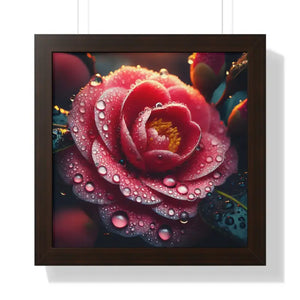 Water Drops Camellia Flower Gallery Canvas Wrap Framed Poster Dipaliz - 16″ x / Walnut - Prints