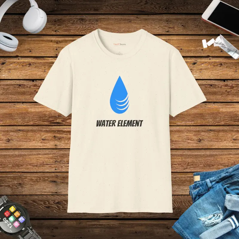 Dive Into Comfort: Unisex Cotton Water Element Tee - Natural / s T-shirt