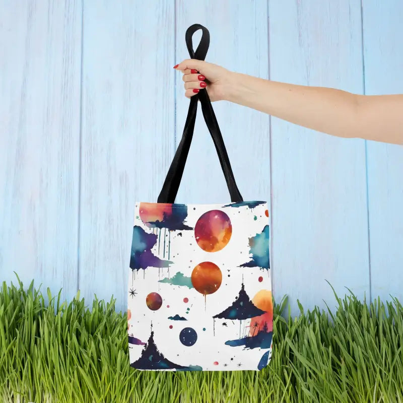 Watercolor Abstract Paint Pattern Aop Tote Bag - 13’’ × / Black Bags