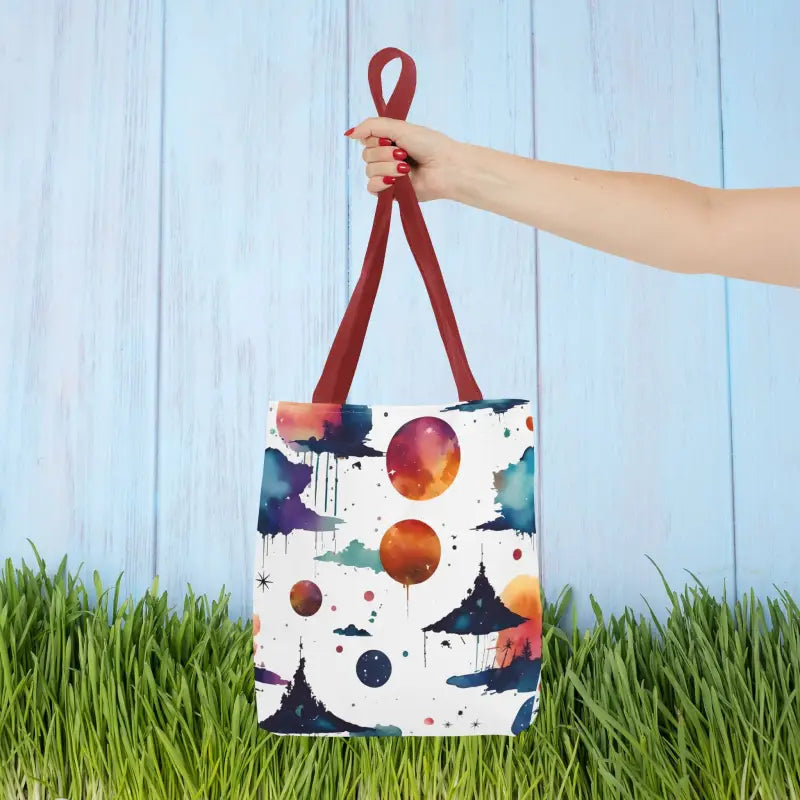 Watercolor Abstract Paint Pattern Aop Tote Bag - 13’’ × / Red Bags