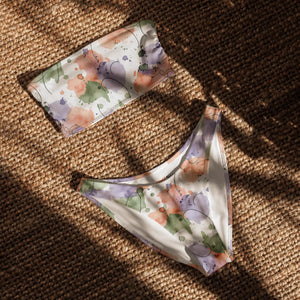 Watercolor Bloom Recycled Bandeau Bikini | Upf50+ V-cut - Classic Bikinis - Xs