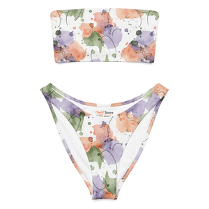 Watercolor Bloom Recycled Bandeau Bikini | Upf50+ V-cut - Classic Bikinis - Xs