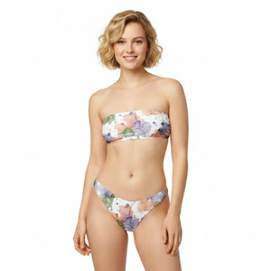 Watercolor Bloom Recycled Bandeau Bikini | Upf50+ V-cut - Classic Bikinis - Xs