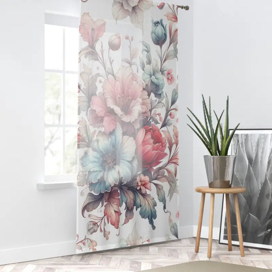 Enchanting Watercolor Flower Curtain - Transform your Windows! - Sheer / White / 50’’ × 84’’ Home Decor