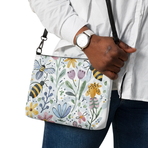 Watercolor Bees Crossbody Bag - Vegan Summer Floral - Dipaliz - Cross Body Bags