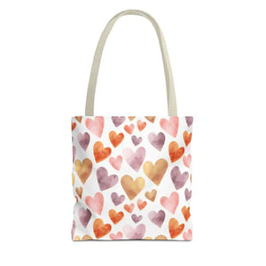 Bags - Watercolor Heart Pattern Tote Bag - Soft Joyful Design - Dipaliz 13’’ × / Beige