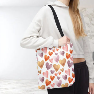 Bags - Watercolor Heart Pattern Tote Bag - Soft Joyful Design - Dipaliz 13’’ × / Black