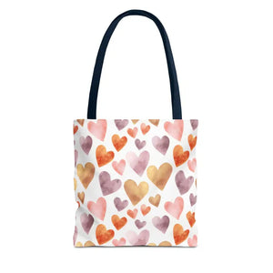 Bags - Watercolor Heart Pattern Tote Bag - Soft Joyful Design - Dipaliz 13’’ × / Navy