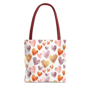 Bags - Watercolor Heart Pattern Tote Bag - Soft Joyful Design - Dipaliz 13’’ × / Red