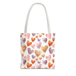 Bags - Watercolor Heart Pattern Tote Bag - Soft Joyful Design - Dipaliz 13’’ × / White