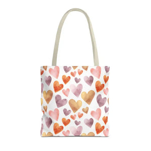 Bags - Watercolor Heart Pattern Tote Bag - Soft Joyful Design - Dipaliz 16’’ × / Beige