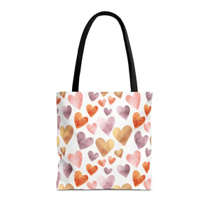 Bags - Watercolor Heart Pattern Tote Bag - Soft Joyful Design - Dipaliz 16’’ × / Black