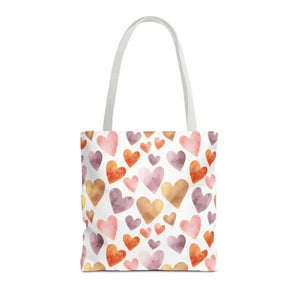 Bags - Watercolor Heart Pattern Tote Bag - Soft Joyful Design - Dipaliz 16’’ × / White