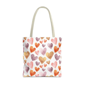 Bags - Watercolor Heart Pattern Tote Bag - Soft Joyful Design - Dipaliz 18’’ × / Beige
