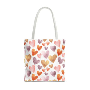 Bags - Watercolor Heart Pattern Tote Bag - Soft Joyful Design - Dipaliz 18’’ × / White