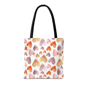 Bags - Watercolor Heart Pattern Tote Bag - Soft Joyful Design - Dipaliz