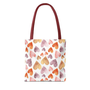 Bags - Watercolor Heart Pattern Tote Bag - Soft Joyful Design - Dipaliz