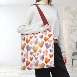 Bags - Watercolor Heart Pattern Tote Bag - Soft Joyful Design - Dipaliz