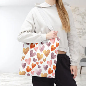 Bags - Watercolor Heart Pattern Tote Bag - Soft Joyful Design - Dipaliz