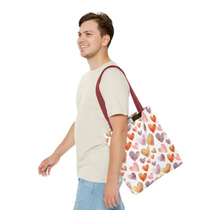 Bags - Watercolor Heart Pattern Tote Bag - Soft Joyful Design - Dipaliz