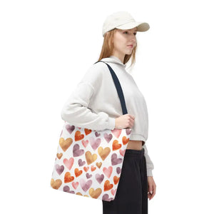 Bags - Watercolor Heart Pattern Tote Bag - Soft Joyful Design - Dipaliz