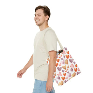 Bags - Watercolor Heart Pattern Tote Bag - Soft Joyful Design - Dipaliz
