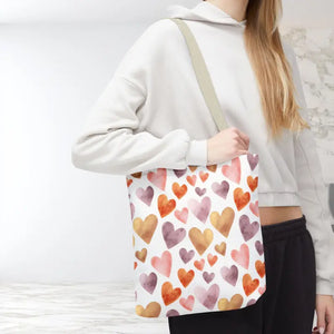 Bags - Watercolor Heart Pattern Tote Bag - Soft Joyful Design - Dipaliz