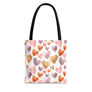 Bags - Watercolor Heart Pattern Tote Bag - Soft Joyful Design - Dipaliz