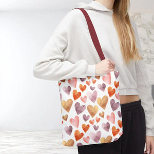 Bags - Watercolor Heart Pattern Tote Bag - Soft Joyful Design - Dipaliz