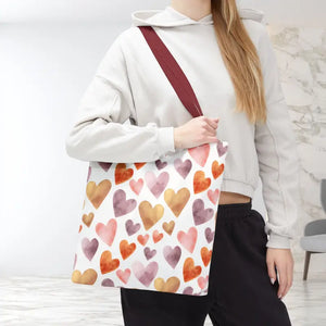 Bags - Watercolor Heart Pattern Tote Bag - Soft Joyful Design - Dipaliz