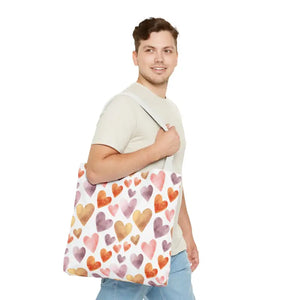 Bags - Watercolor Heart Pattern Tote Bag - Soft Joyful Design - Dipaliz