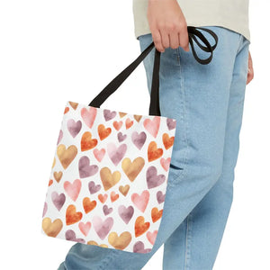 Bags - Watercolor Heart Pattern Tote Bag - Soft Joyful Design - Dipaliz