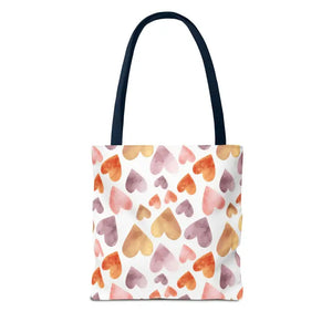 Bags - Watercolor Heart Pattern Tote Bag - Soft Joyful Design - Dipaliz
