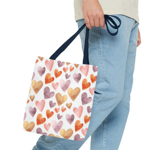 Bags - Watercolor Heart Pattern Tote Bag - Soft Joyful Design - Dipaliz