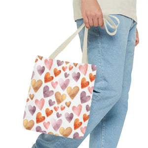 Bags - Watercolor Heart Pattern Tote Bag - Soft Joyful Design - Dipaliz