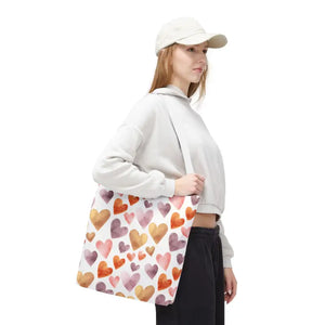 Bags - Watercolor Heart Pattern Tote Bag - Soft Joyful Design - Dipaliz