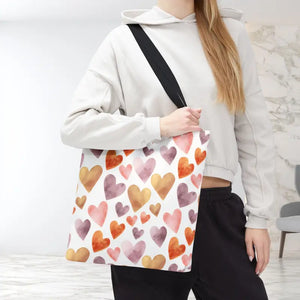 Bags - Watercolor Heart Pattern Tote Bag - Soft Joyful Design - Dipaliz