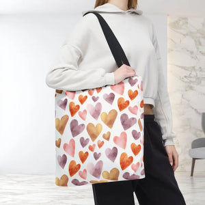Bags - Watercolor Heart Pattern Tote Bag - Soft Joyful Design - Dipaliz