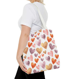 Bags - Watercolor Heart Pattern Tote Bag - Soft Joyful Design - Dipaliz