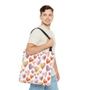 Bags - Watercolor Heart Pattern Tote Bag - Soft Joyful Design - Dipaliz