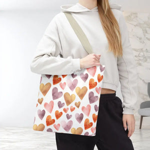 Bags - Watercolor Heart Pattern Tote Bag - Soft Joyful Design - Dipaliz