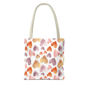 Bags - Watercolor Heart Pattern Tote Bag - Soft Joyful Design - Dipaliz