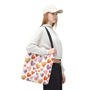 Bags - Watercolor Heart Pattern Tote Bag - Soft Joyful Design - Dipaliz