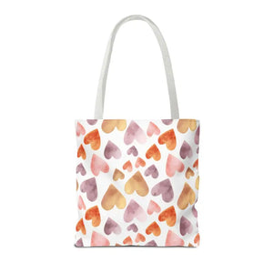 Bags - Watercolor Heart Pattern Tote Bag - Soft Joyful Design - Dipaliz
