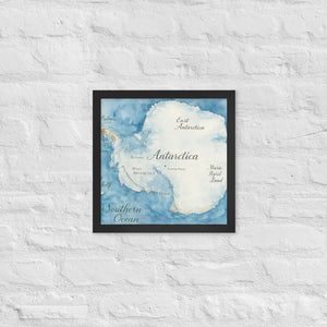 Watercolor Map Framed Poster Antarctica Design Dipaliz - Black / 14″×14″ - Posters