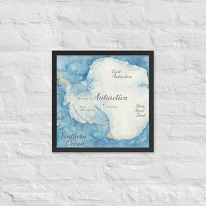 Watercolor Map Framed Poster Antarctica Design Dipaliz - Black / 16″×16″ - Posters
