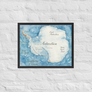 Watercolor Map Framed Poster Antarctica Design Dipaliz - Black / 16″×20″ - Posters